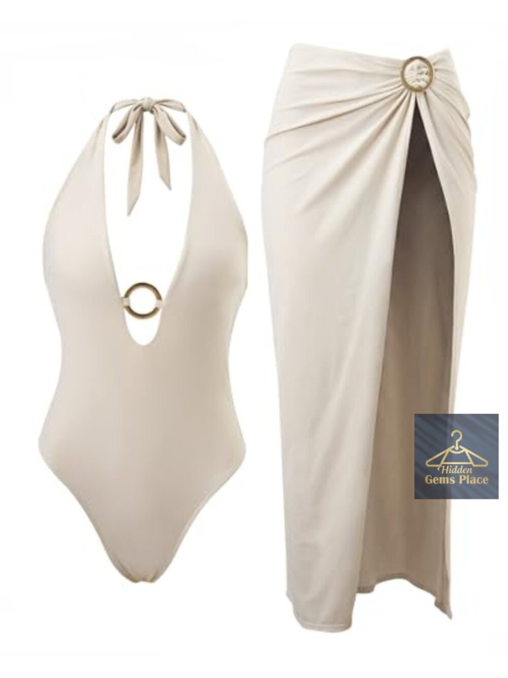 Women One Piece Swimsuit Tummy Control Halter Bathing Suit with Cover Up